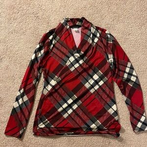 Red plaid deep-v top